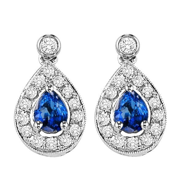 14Kt White Gold Diamond (1/6Ctw) & Sapphire (1/4 Ctw) Earring
