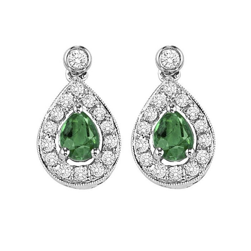 14Kt White Gold Diamond (1/6Ctw) & Emerald (1/4 Ctw) Earring