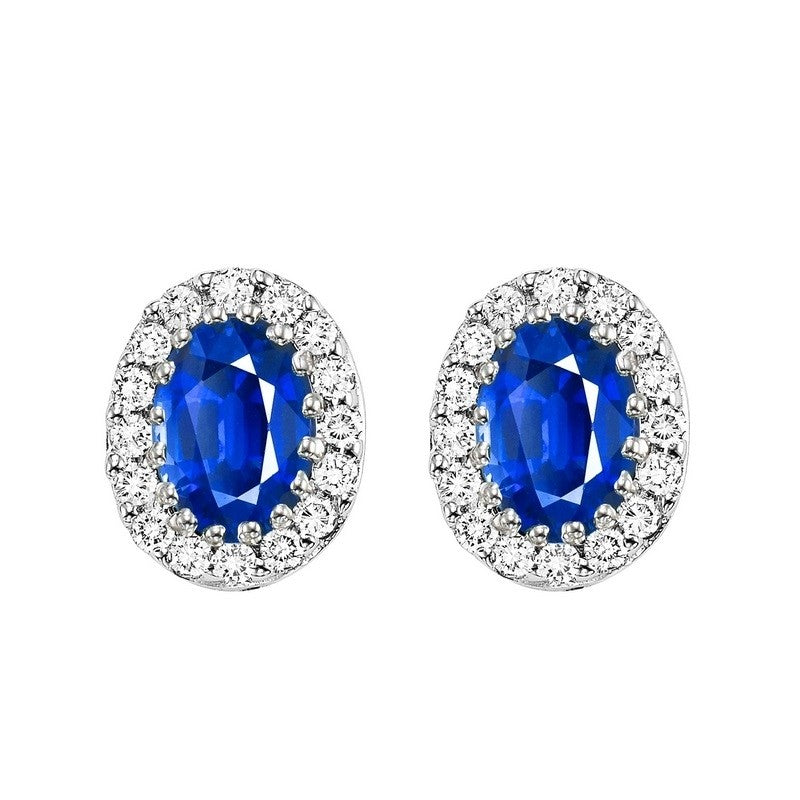 14Kt White Gold Diamond (1/5Ctw) & Sapphire (7/8 Ctw) Earring