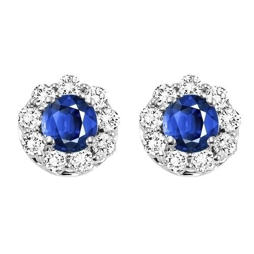 14Kt White Gold Diamond (3/4Ctw) & Sapphire (5/8 Ctw) Earring