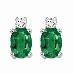 14Kt White Gold Diamond (1/20Ctw) & Emerald (3/8 Ctw) Earring