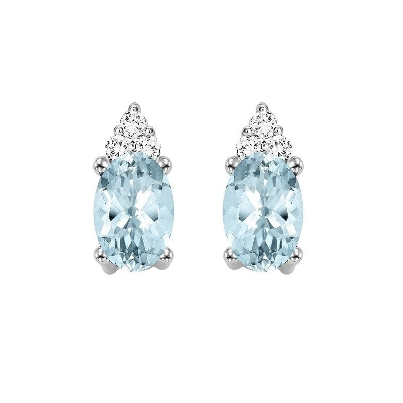 10Kt White Gold Diamond (1/20Ctw) & Aquamarine (5/8 Ctw) Earring