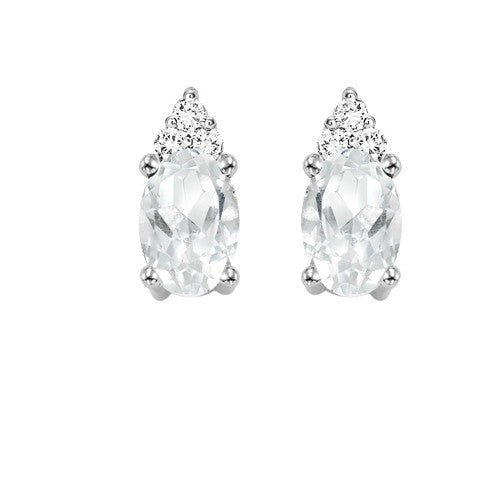 10Kt White Gold Diamond (1/20Ctw) & White Topaz (5/8 Ctw) Earring