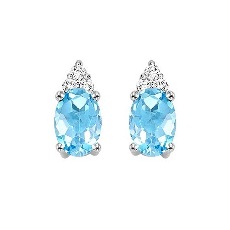 10Kt White Gold Diamond (1/20Ctw) & Blue Topaz (5/8 Ctw) Earring