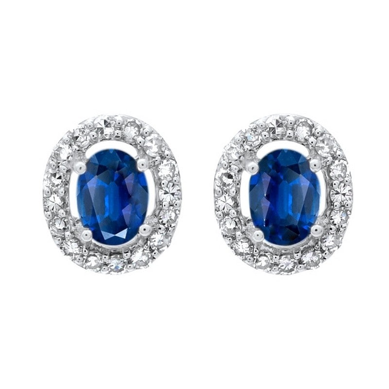 10Kt White Gold Diamond (1/6Ctw) & Sapphire (1/2 Ctw) Earring