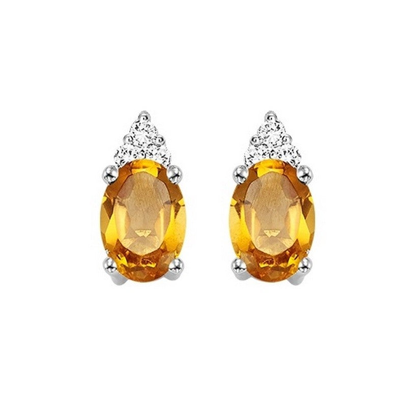 10Kt White Gold Diamond (1/20Ctw) & Citrine (5/8 Ctw) Earring