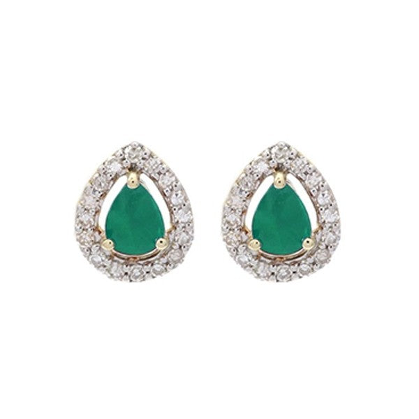 10Kt White Gold Diamond (1/8Ctw) & Emerald (1/3 Ctw) Earring