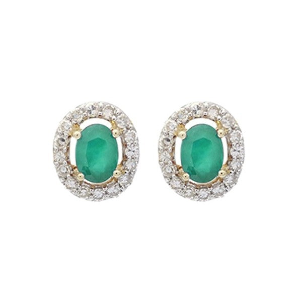10Kt White Gold Diamond (1/6Ctw) & Emerald (1/3 Ctw) Earring