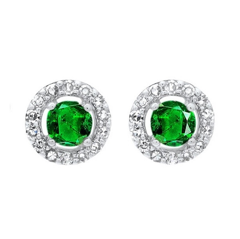 10Kt White Gold Diamond (1/10Ctw) & Emerald (1/4 Ctw) Earring