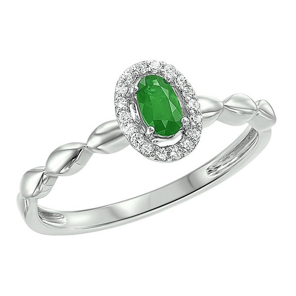 10Kt White Gold Diamond (1/20Ctw) & Emerald (1/4 Ctw) Ring