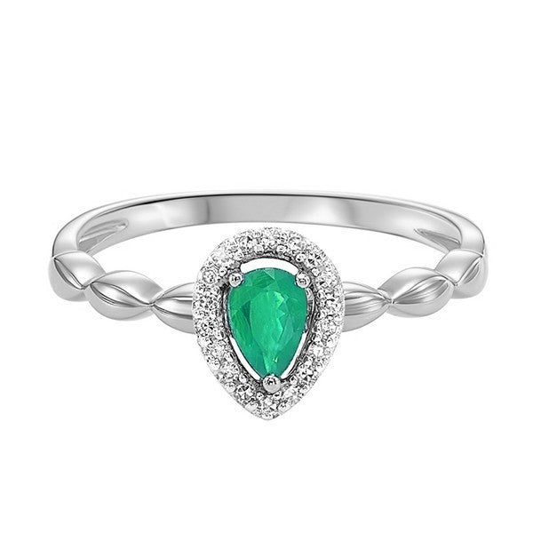10Kt White Gold Diamond (1/20Ctw) & Emerald (1/5 Ctw) Ring