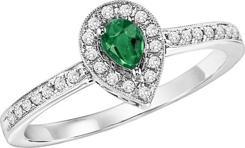 14Kt White Gold Diamond (1/6Ctw) & Emerald (1/8 Ctw) Ring