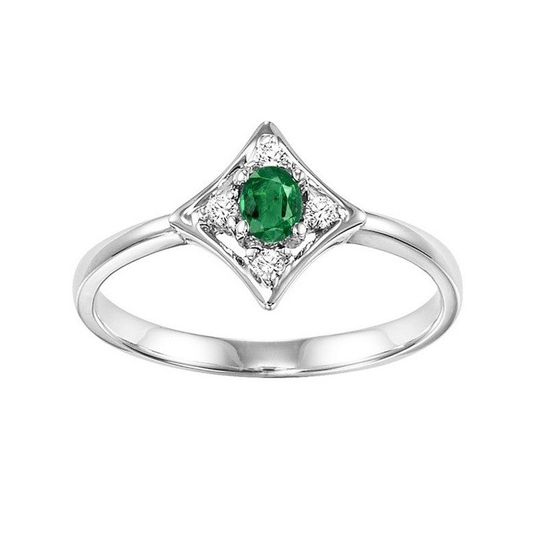 14Kt White Gold Diamond (1/20Ctw) & Emerald (1/8 Ctw) Ring