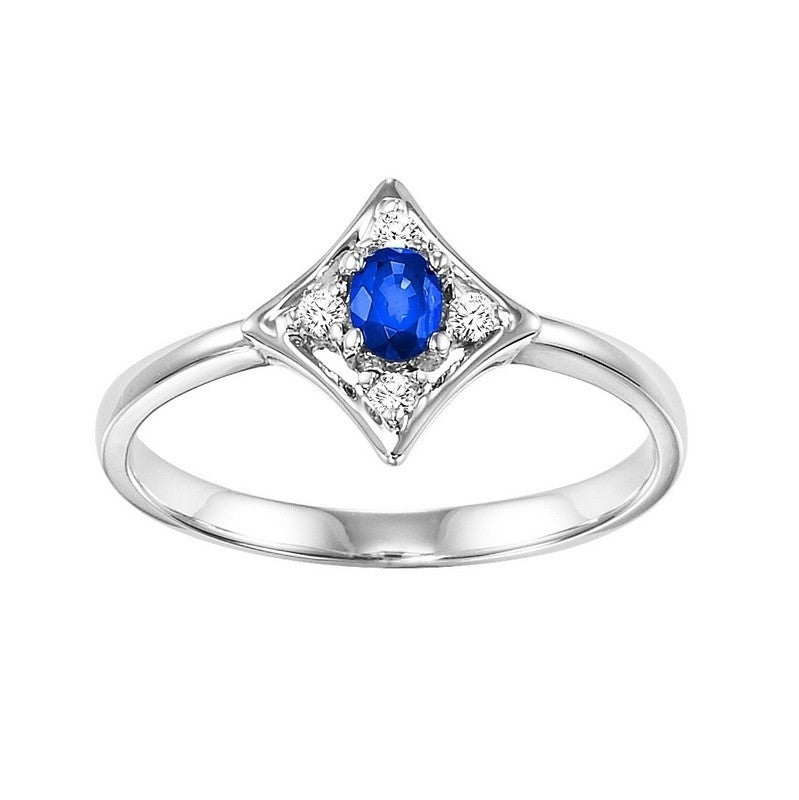 14Kt White Gold Diamond (1/20Ctw) & Sapphire (1/6 Ctw) Ring