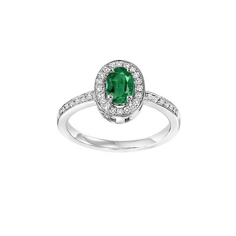 14Kt White Gold Diamond (1/5Ctw) & Emerald (1/5 Ctw) Ring