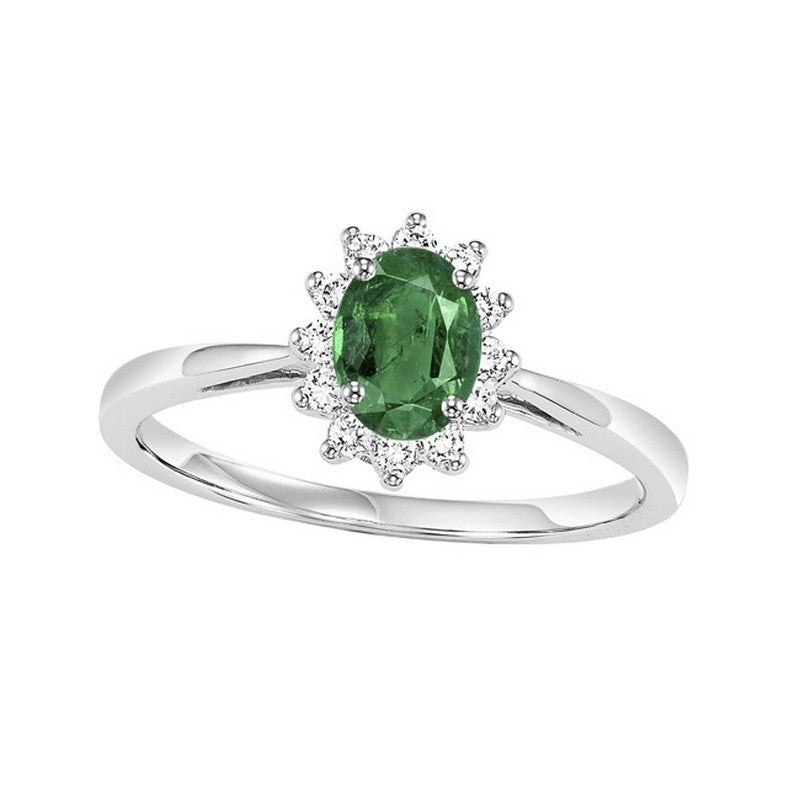14Kt White Gold Diamond (1/5Ctw) & Emerald (3/8 Ctw) Ring