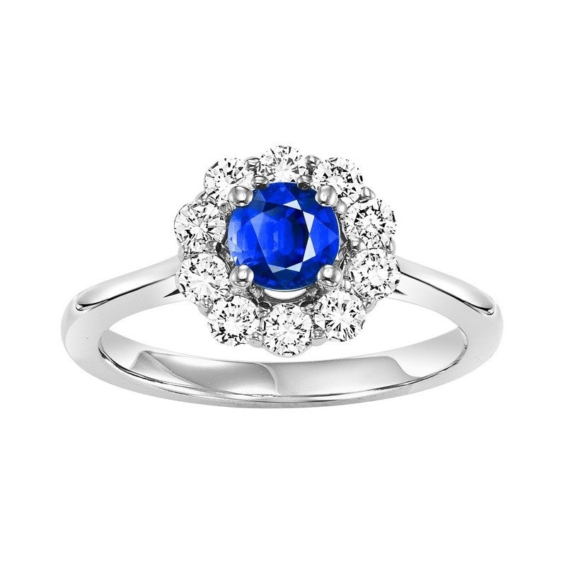14Kt White Gold Diamond (1/2Ctw) & Sapphire (1/2 Ctw) Ring