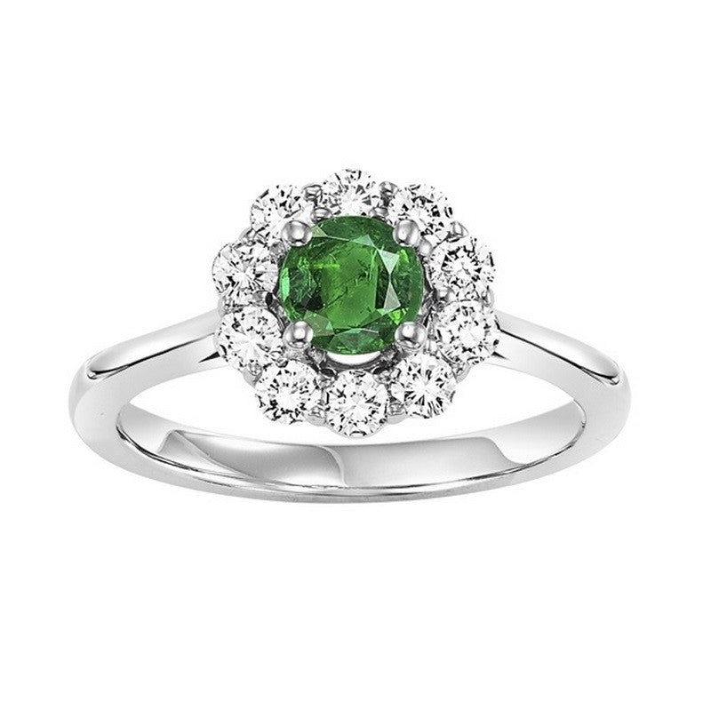 14Kt White Gold Diamond (1/2Ctw) & Emerald (3/8 Ctw) Ring