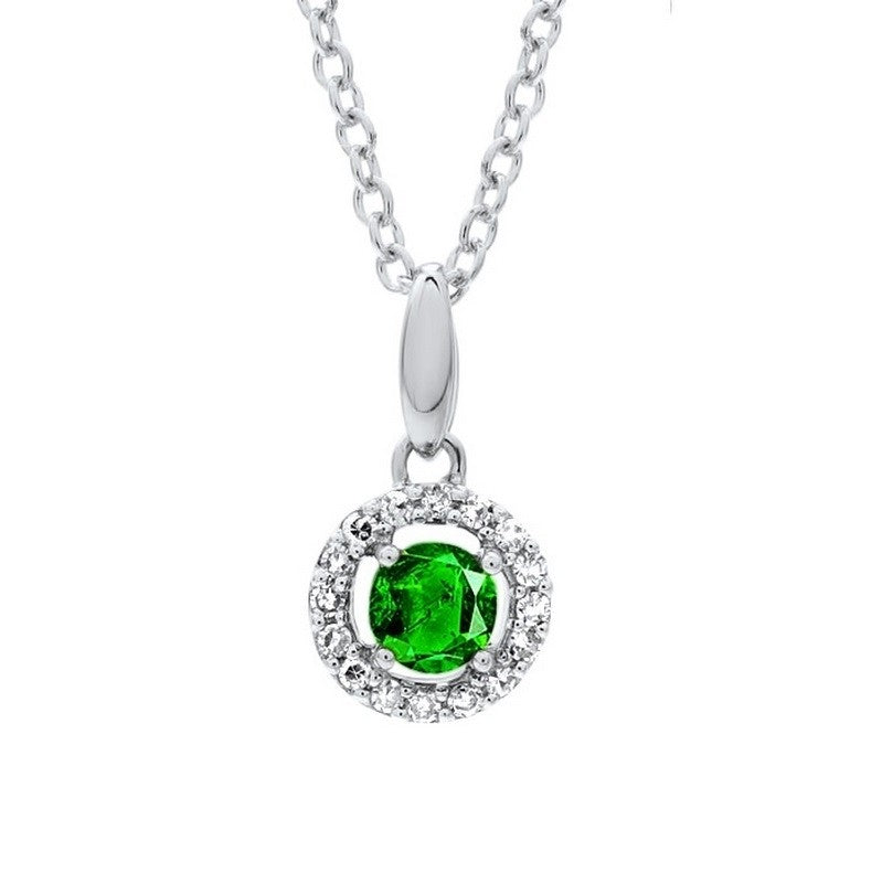 10Kt White Gold Diamond (1/20Ctw) & Emerald (1/5 Ctw) Pendant