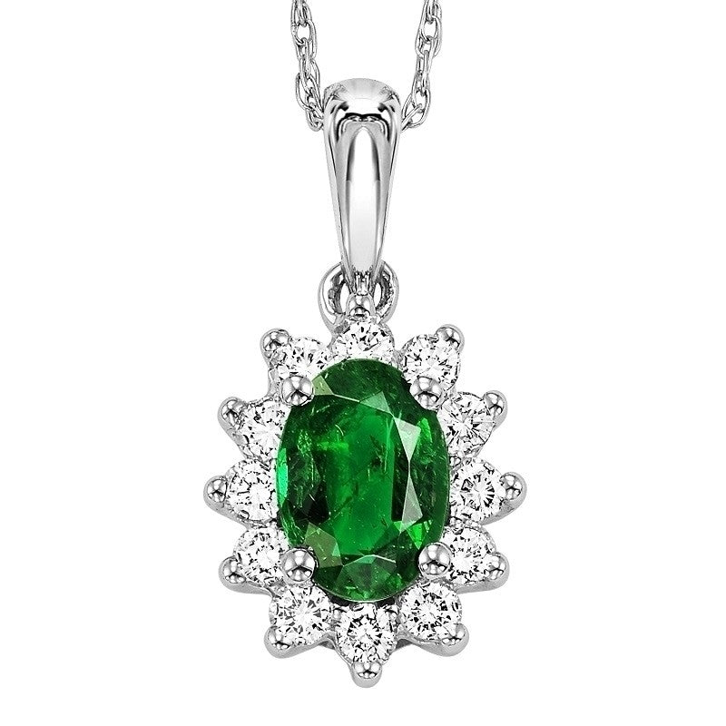 14Kt White Gold Diamond (1/5Ctw) & Emerald (3/8 Ctw) Pendant