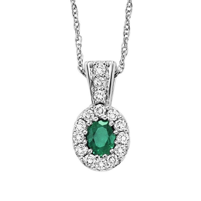 14Kt White Gold Diamond (1/8Ctw) & Emerald (1/8 Ctw) Pendant