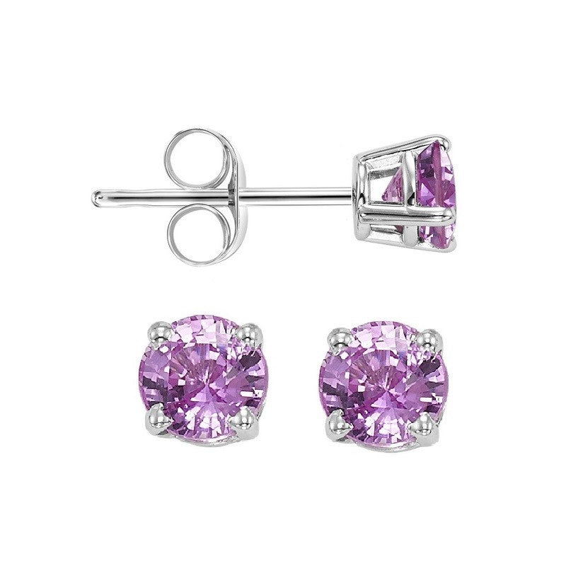 14Kt White Gold Pink Sapphire (7/8 Ctw) Earring