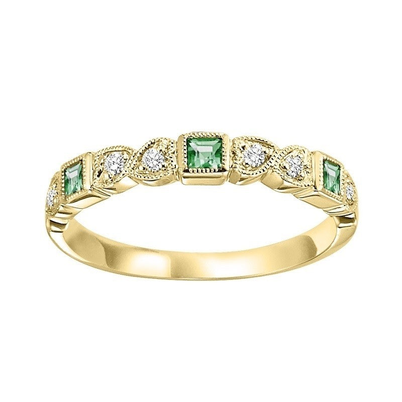 14Kt Yellow Gold Diamond 1/10Ctw & Emerald 1/6Ctw Ring