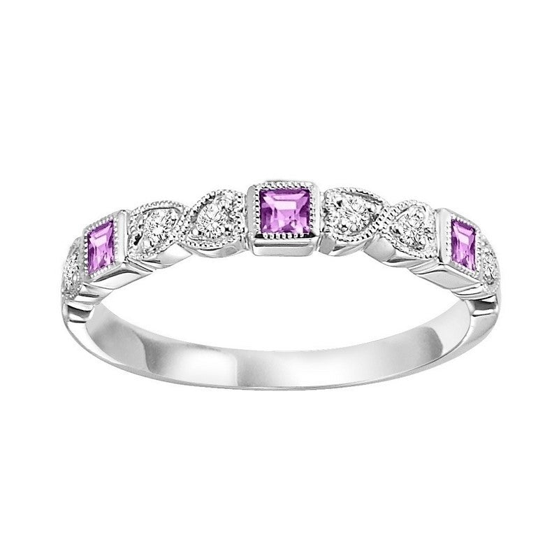 14Kt White Gold Diamond 1/10Ctw & Pink Sapphire 1/5Ctw Ring