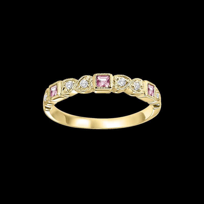 14Kt Yellow Gold Diamond (1/12 Ctw) & Pink Tourmaline (1/6 Ctw) Ring