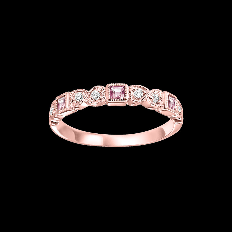 14Kt Rose Gold Diamond (1/12Ctw) & Pink Tourmaline (1/6 Ctw) Ring
