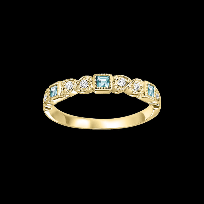 14Kt Yellow Gold Diamond (1/12Ctw) & Blue Topaz (1/6 Ctw) Ring