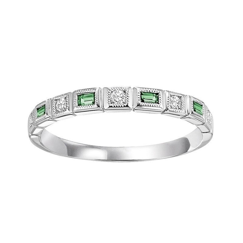14Kt White Gold Diamond 1/12Ctw & Emerald 1/8Ctw Ring