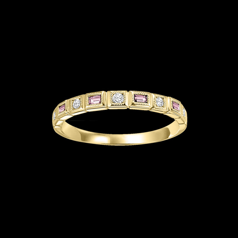 14Kt Yellow Gold Diamond (1/12Ctw) & Pink Tourmaline (1/8 Ctw) Ring