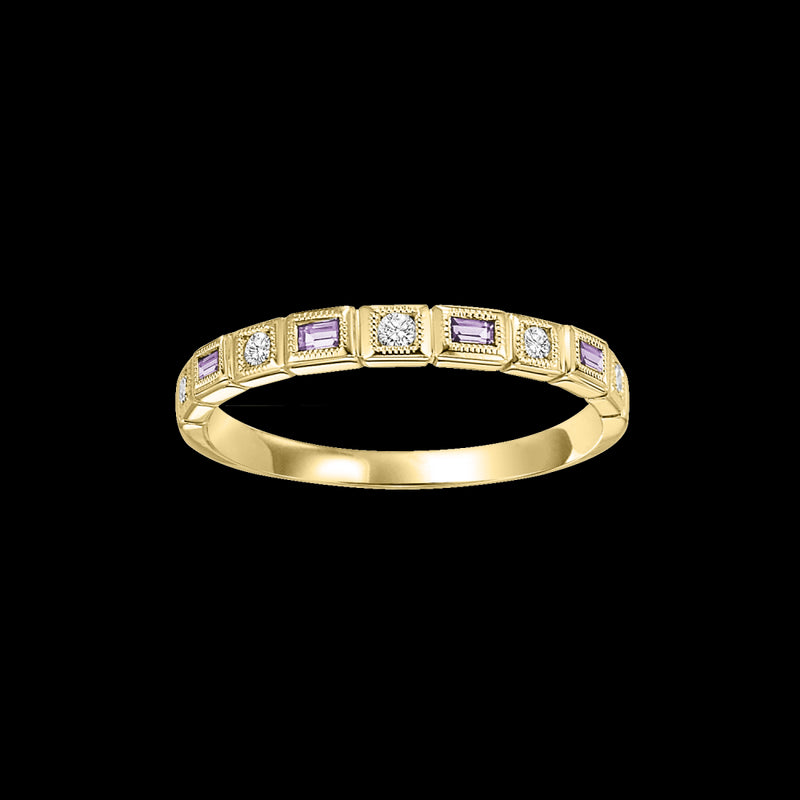 14Kt Yellow Gold Diamond (1/10Ctw) & Syn Alexandrite (1/8 Ctw) Ring