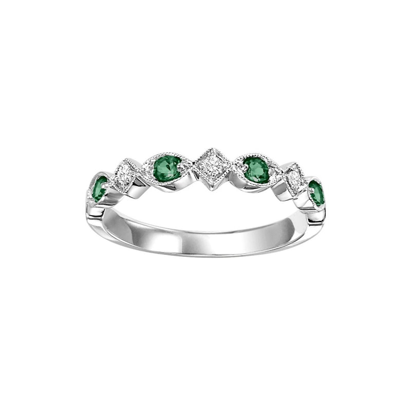 14Kt White Gold Diamond 1/20Ctw & Emerald 1/10Ctw Ring