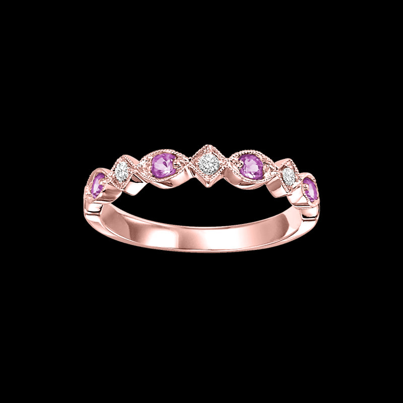 14Kt Rose Gold Diamond (1/20Ctw) & Pink Sapphire (1/6 Ctw) Ring