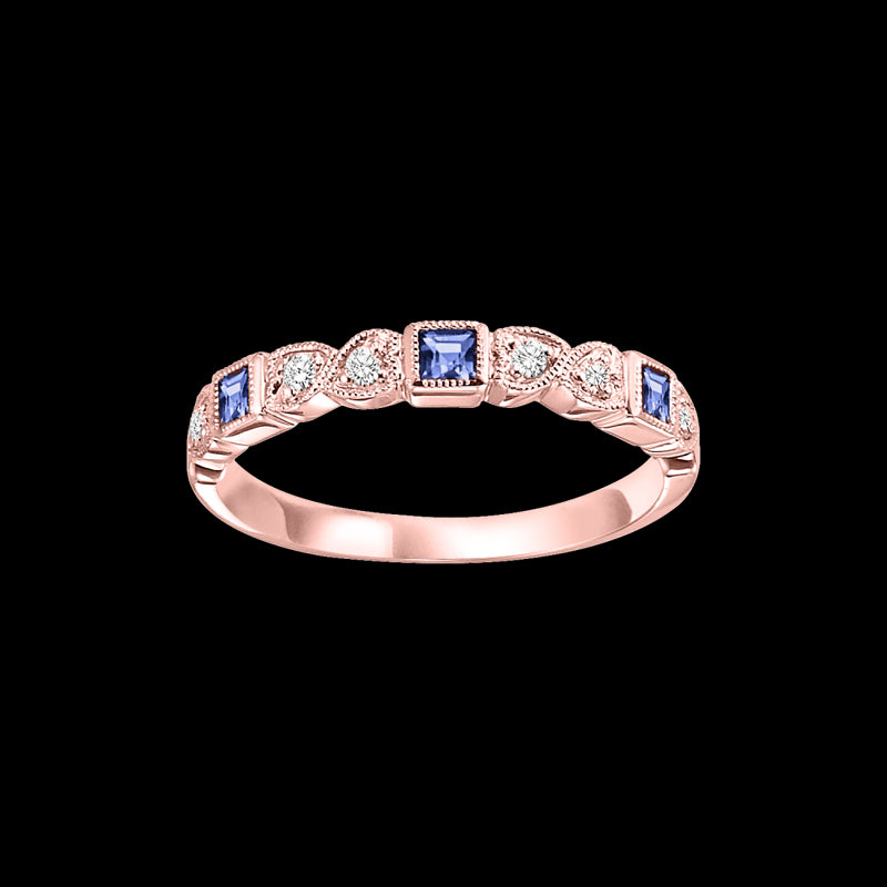 10Kt Rose Gold Diamond 1/12Ctw & Sapphire 1/5Ctw Ring