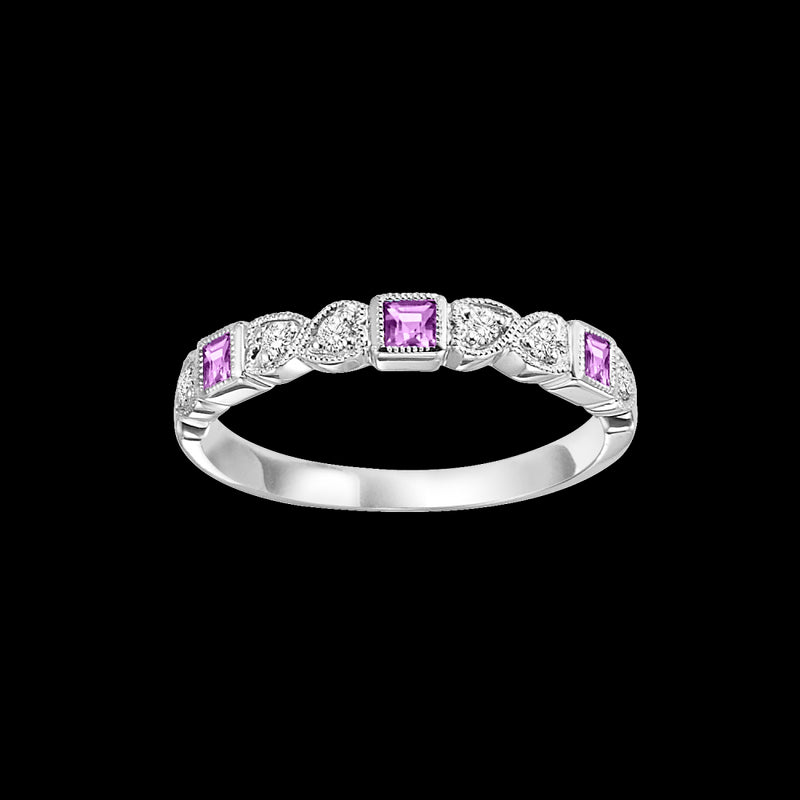 10Kt White Gold Diamond 1/12Ctw & Pink Sapphire 1/8Ctw Ring