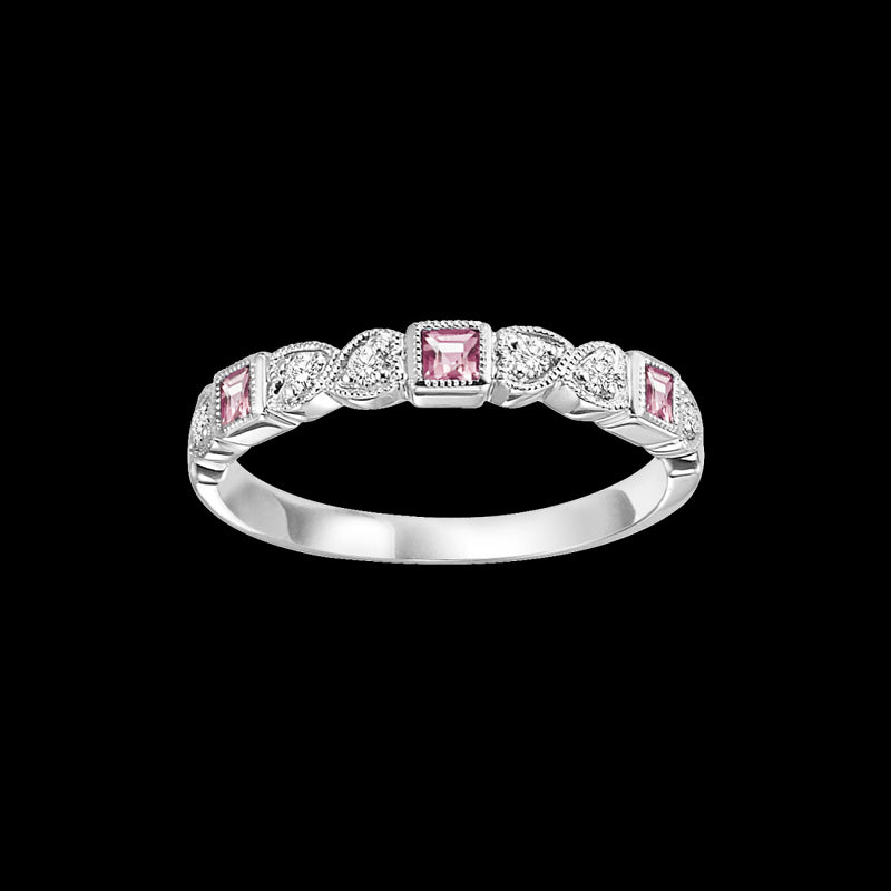 10Kt White Gold Diamond (1/10Ctw) & Pink Tourmaline (1/6 Ctw) Ring