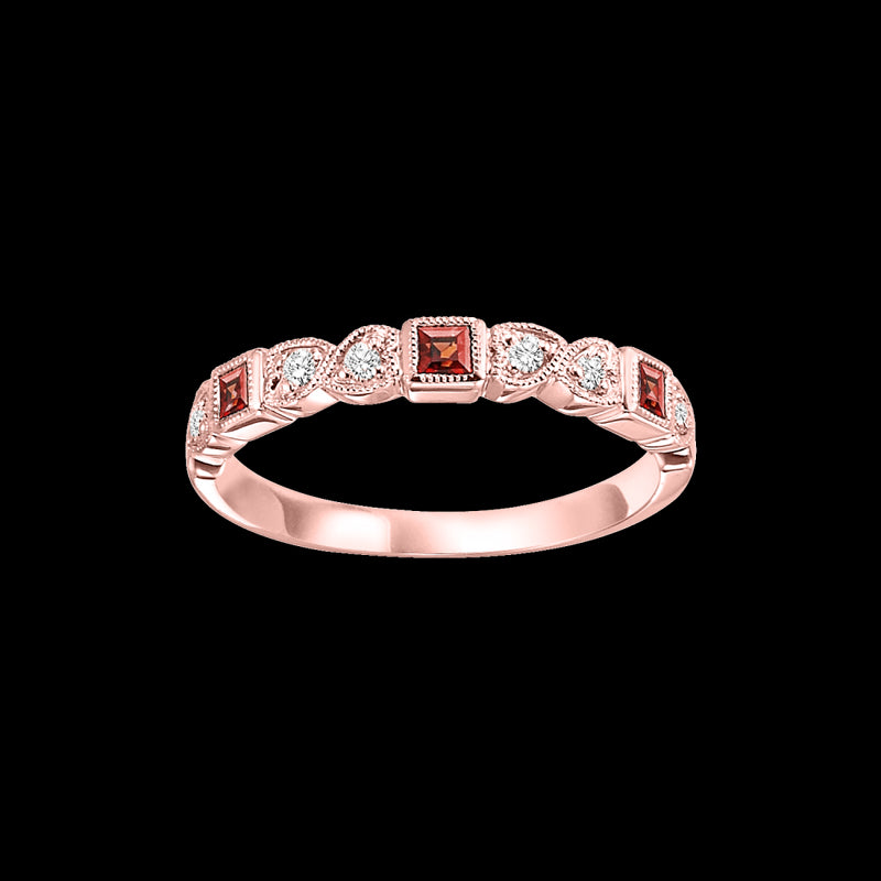 10Kt Rose Gold Diamond (1/10Ctw) & Garnet (1/6 Ctw) Ring