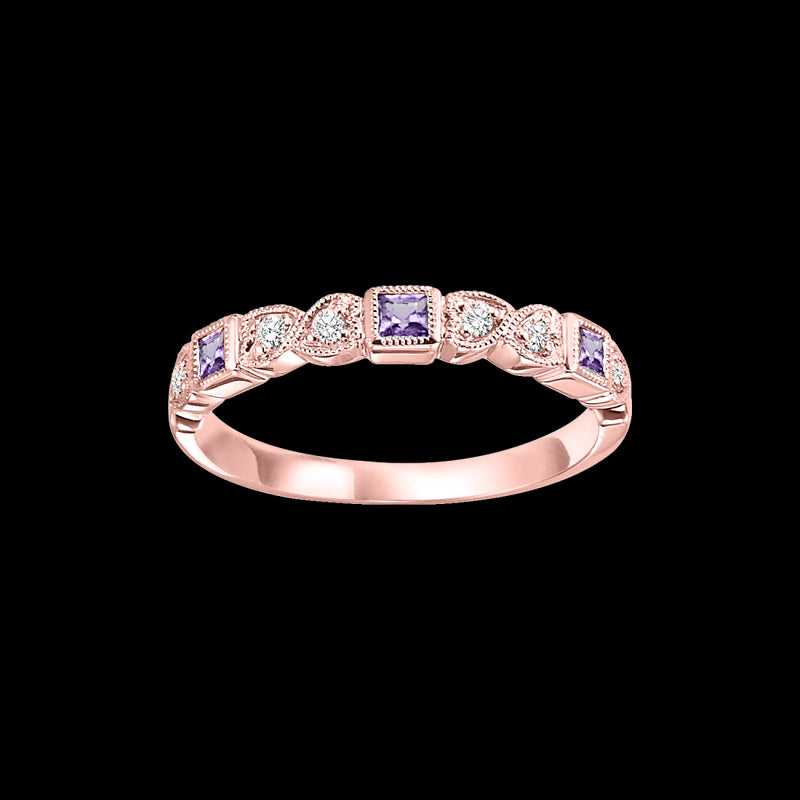 10Kt Rose Gold Diamond (1/10Ctw) & Amethyst (1/5 Ctw) Ring