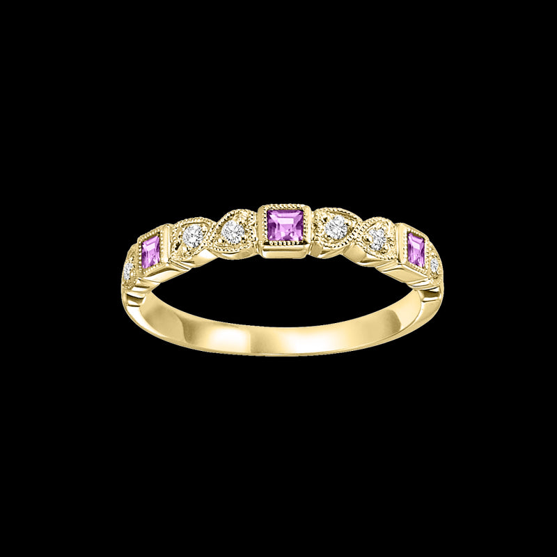 10Kt Yellow Gold Diamond 1/12Ctw & Pink Sapphire 1/8Ctw Ring