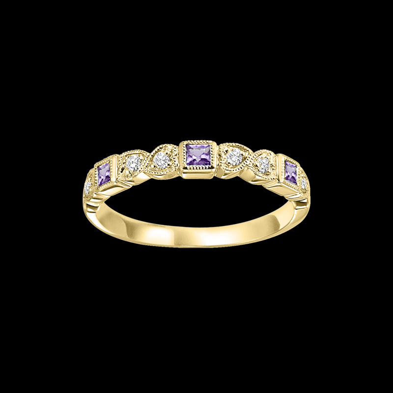 10Kt Yellow Gold Diamond (1/10Ctw) & Amethyst (1/5 Ctw) Ring