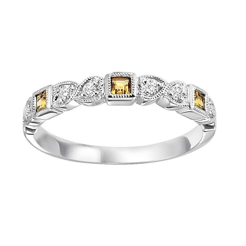 10Kt White Gold Diamond (1/10Ctw) & Citrine (1/6 Ctw) Ring