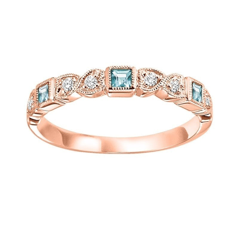10Kt Rose Gold Diamond (1/10Ctw) & Aquamarine (1/6 Ctw) Ring