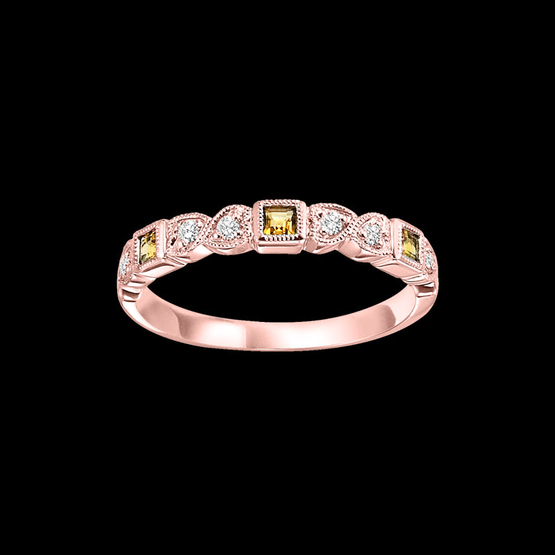 10Kt Rose Gold Diamond (1/10Ctw) & Citrine (1/6 Ctw) Ring