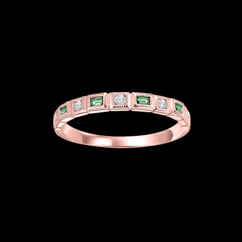 10Kt Rose Gold Diamond 1/10Ctw & Emerald 1/10Ctw Ring