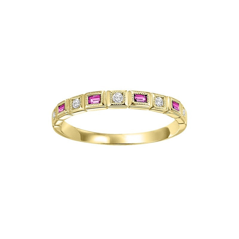10Kt Yellow Gold Diamond (1/12Ctw) & Pink Sapphire (1/8 Ctw) Ring
