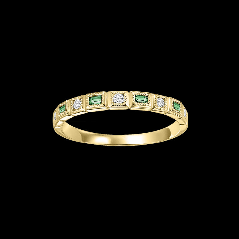 10Kt Yellow Gold Diamond 1/10Ctw & Emerald 1/10Ctw Ring