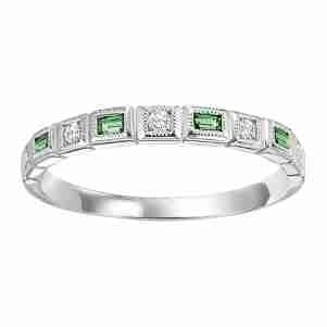 10Kt White Gold Diamond 1/12Ctw & Emerald 1/10Ctw Ring